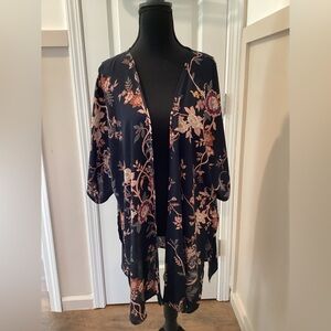 Navy Blue Floral Kimono Cardigan